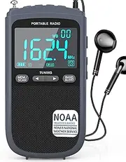 Greadio NOAA Weather Radio,Portable Radio AM FM,Emergency Weather Alert Radio with Best Reception,Transistor Radio with LCD Display,Earphone Jack, Digital Clock,Rechargeable Battery,for Outdoor&Indoor