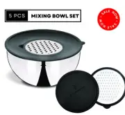 Stainless Steel Large Mixing Bowl 5 pcs with Splash Proof Lid + Grater, 11 ich