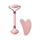 Natural Quartz Jade Stone Crystal Facial Roller Massager Tool Gua Sha Board Set