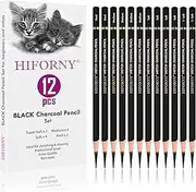[HIFORNY] 12 Pieces Charcoal Pencils Drawing Set - Super Soft,Soft,Medium and Hard Charcoal Pencils for Drawing,Sketching,Shading,Blending,Portrait