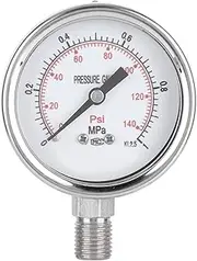 Water Pressure Gauge, High Accuracy Stainless Steel Home Water Pressure Tester, Portable Radial Vacuum Gauge for for Pipeline Gate Valve
