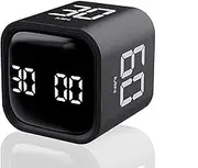 Teknoluzor Digital Cube Pomodoro Timer Desk Rechargeable Productivity Timer 5/10/30/60min & Custom Countdown, Vibration & Adjustable Sound Alarm,for Task Work Kitchen ADHD Kids Studying (Black)