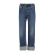 [Alexander Mcqueen] Alexander Mcqueen-Blue Washed Cotton Turn Up Jeans-Uomo 52 IT