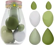 6 Pcs Makeup Sponges Set - 6 Beauty sponges Blending Blenders ,Makeup egg Case and 1 holder/Multi- colored， Cosmetics Sponge Puff Latex Makeup Sponge case, Flawless for Cream, Powder and Liquid (Green)