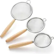 Stainless Steel Fine Mesh Strainers Set of 3 Flour Sifter for Baking, Small Mesh