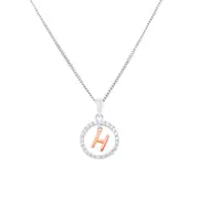 Bevilles H Initial Open Circle Necklace with Cubic Zirconia in Sterling Silver