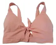 NWT Zaful Sz S Gauzy Crop Tank Top Bralette Knot Tie Front Lined Cup Peach Pink