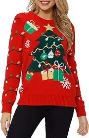 [VENTELAN] Women Christmas Pullover Sweater Cute Reindeer Jumper Knitted Funny Elk Snowflakes Xmas Sweatshirt
