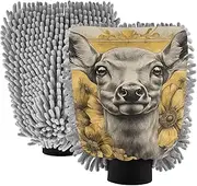 XYMZR Absorbent Microfiber Car Wash Mitt Deer Flower Cute, Funny Cute Anime Scratch Free for Cars Cleaning, Home Cleaning Mitts, 2 Pack, 10.24” L x 7.09” W