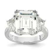 Sterling Silver Emerald-cut Cubic Zirconia 3 Stone Ring Size 7 for Women 3.7gm
