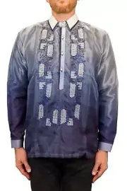 Navy Long Sleeve Organza Barong Tagalog ORDER US SIZE