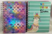Spiral Notebook Journals Unicorns Are Real No Drama Llama Pink Blue 120 Sheet x2