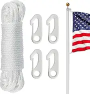 NQ 50 Feet x 1/4" Flag Pole Halyard Rope with 4 Pieces Nylon Flag Pole Hook Clips,Outdoor Flagpole Accessories-Double Braided, Compatible with Flagpoles Up to 25 Feet