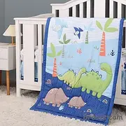 Brandream 6 Piece Baby Crib Bedding Set for Boys - Newborn, Infant & Toddler Nursery Bed Set Decor with Fitted Crib Sheets, Blanket, Dust Ruffle Comforter - Blue Dino