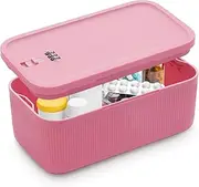 Lockable Storage Box with Combination Code, Multi-Use Medicine & Phone Lock Box for Food, Snacks, Medications, Office, Home, School, Travel, Portable Safe for Personal Items, 9.25 x 5 x 3.6" (Pink)
