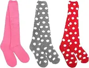[BambooMN] Super Soft Warm Microfiber Fuzzy Knee High Polka Dots Socks - 3 Pairs - Value Pack