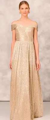 AIDAN MATTOX MAXI DRESS/LINED/RETAIL$229/SIZE 10/NEW W TAG/GOLD /GOWN