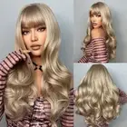 Women's Wig With Bangs Long Wavy Blonde Synthetic Wigs For Travel Daily Hair Wig