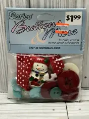 Vintage Darice Button Kit Snowman Assortment Red Green White Embellishments New