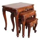 Solid Mahogany Wood Carved French Provincial Nest Side Table Antique Style