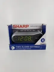 SHARP Digital Dual Alarm Clock, Silver with Green LED Display, Ascending Alarm