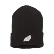 Wildlife white snowy owl embroidered beanie hat, custom beanie hat