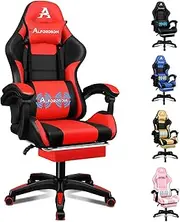 ALFORDSON Massage Gaming Chair with 150° Recline and Footrest, Ergonomic Office Racing Computer Chair with SGS Approved Gas-Lift, PU Leather High Back Video Game Chair Fit Home Desk, 180kg (Elite Red)