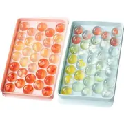 2 pack reusable ball ice cube trays with cover for cocktails&bourbon(blue+pink)