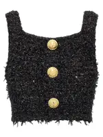 [Balmain] Balmain-Lurex Tweed Top Top Nero-Donna 38FR Black