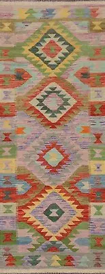 Flat weave Pastel Color Reversible Kilim South-western Runner Rug 2' 8" x 8' 2"