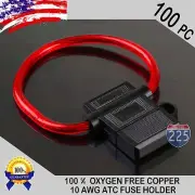 100 Pack 10 Gauge ATC In-Line Blade Fuse Holder 100% OFC Copper Wire Protection