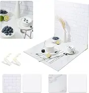 2 PCS Boards Photo Backdrop for Flat Lay, Food Photography Background 24x24 Inch, White Marble Subway Tile Tabletop Backdrop Board BEIYANG