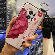 Phone Case Compatible with Oppo A5 5G 2025 China/F29 5G, Fashion Design Dirt-Resistant Wrist Strap Anti-Knock Wristband Ring Waterproof Flower