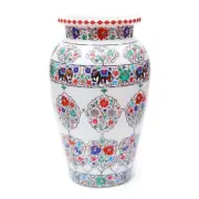 21" white Marble Flower Vase Pot inlay malachite lapis elephant home room decor