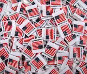 100 pcs FOLDED DOUBLE SIDED WOVEN AMERICAN FLAG MADE IN USA RED, WHITE, & BLUE