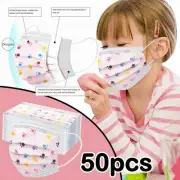 50pc Children's Printed Mask 3 Layer Disposable Face Mask Protective Breathable✨