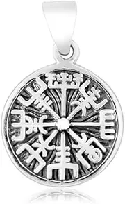 [SilverMania925] 925 Sterling Silver Vegvisir Icelandic Viking Asatru Magical Staves Compass Charm Pendant