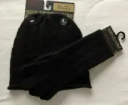 NWT CHRISTIAN SIRIANO 100% Cashmere Black Horseshoe Cable Beanie and Gloves set