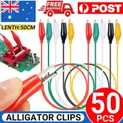 50PCS Electrical Alligator Clips Test lead Jumper Wire Crocodile Cable Wire AU