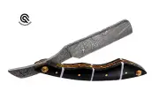 Straight Razor Damascus Steel with Leather Strop, and Cover Bufflo Horn Handle