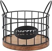 XIASABA Large Capacity Round Iron Wire Coffee Pod Basket With Wooden Base Ideal For Home And Office To Store Coffee Capsules