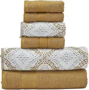 Modern Threads Capri 6-Piece Reversible Yarn Dyed Jacquard Towel Set - Bath Towels, Hand Towels, & Washcloths - Super Absorbent & Quick Dry - 100% Combed Cotton, Gold