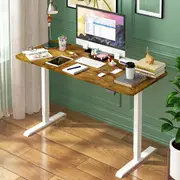 Advwin Electric Standing Desk Adjustable Height Ergonomic Sit Stand up Desk 120cm Walnut Splice Board Table Top+White Frame