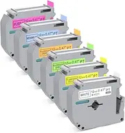 6 x Multi Color Fluorescent Label 12mm Replacement for Brother P Touch M Tape M-K231 M-KC31 M-KD31 M-KB31 M-KBL31 M-KP31 Work with Brother Ptouch PT-M95 PT-90 PT-70 PT-65 PT-85 Label Maker Refills