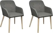 Dining Chairs 2 pcs Light Grey Fabric and Solid Oak Wood Kitchen Chair