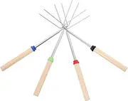 Alipis Ergonomic 4-Piece Stainless Steel Fondue Fork Set with Wooden Handles for Cheese Marshmallows Desserts