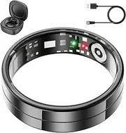 2025 New Ultra-Thin Smart Ring, 24/7 Automatically Tracks Heart Rate, Blood Oxygen, Sleep, Body Temperature, Health Tracker for Men and Women, No Subscription Fee, Android & iOS (Black Size 12)