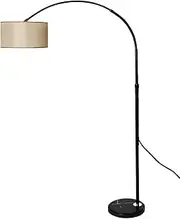 Emitto Modern LED Corner Arch Floor Lamp,Tall Study Standing Lamp for Living Room Bedroom Office,Kids Adult Reading Light,Home Decoration Lighting,Adjustable,White Linen Shade,Black Marble Base
