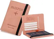 Passport Holder Passport Wallet RFID Blocking PU Leather Card Case Cover with Elastic Band Closure,Pink