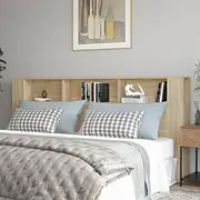 Sonoma Oak Headboard Cabinet for Bed Frame, Queen, King Size - Adjustable Headboards with Wall Mount & Extra Storage, 220 cm Wooden Headboard